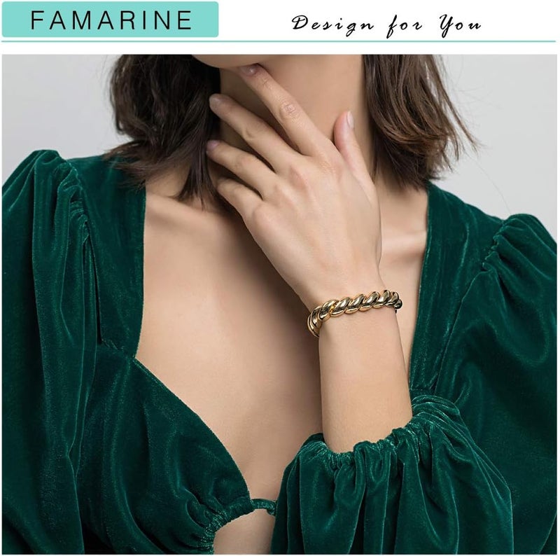 FAMARINE Gold Silver Chunky Bangle Bracelet for Women Men - Image 3